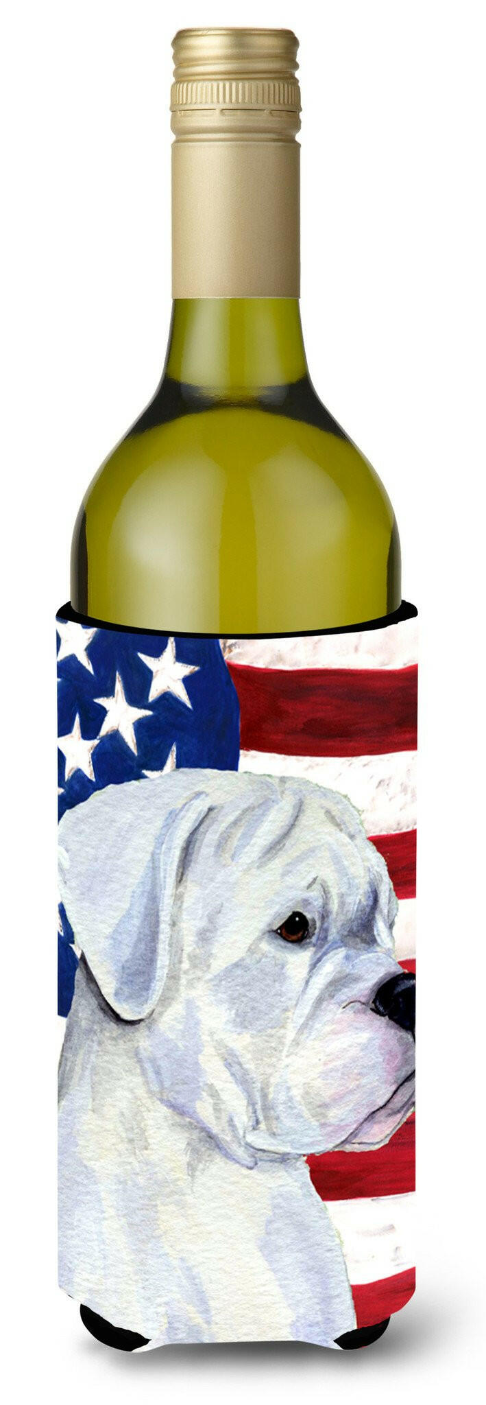 USA American Flag with Boxer Wine Bottle Beverage Insulator Beverage Insulator Hugger SS4036LITERK by Caroline's Treasures