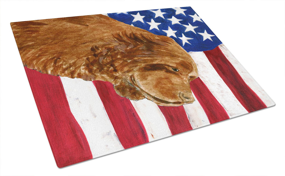 USA American Flag with Sussex Spaniel Glass Cutting Board Large by Caroline&#39;s Treasures
