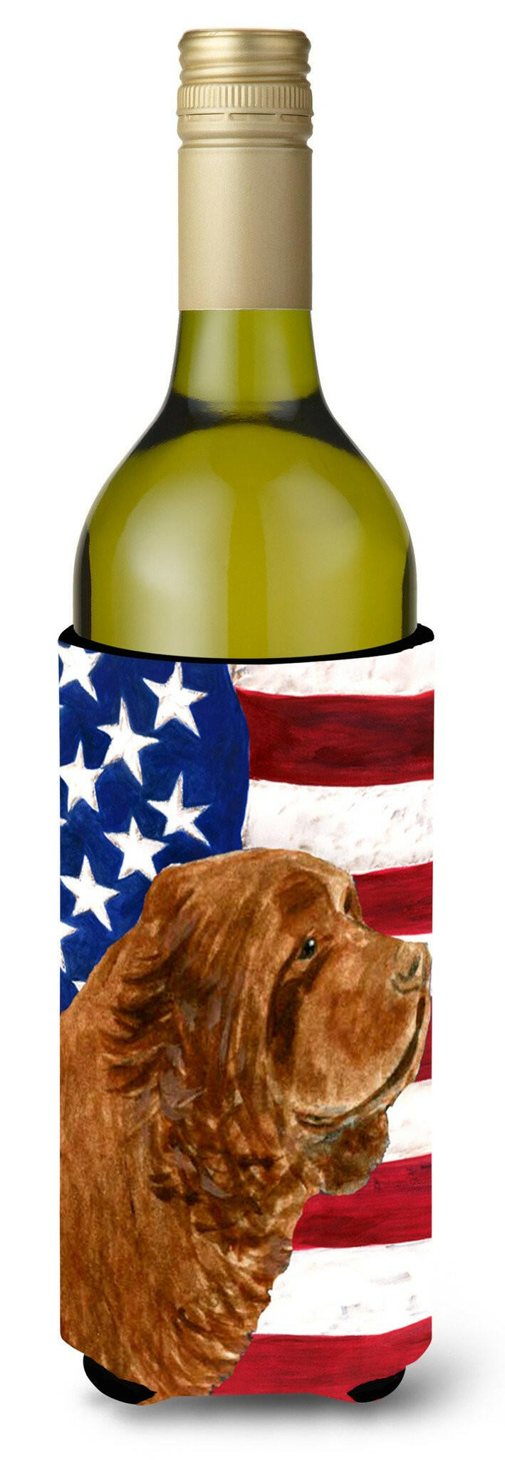 USA American Flag with Sussex Spaniel Wine Bottle Beverage Insulator Beverage Insulator Hugger by Caroline's Treasures