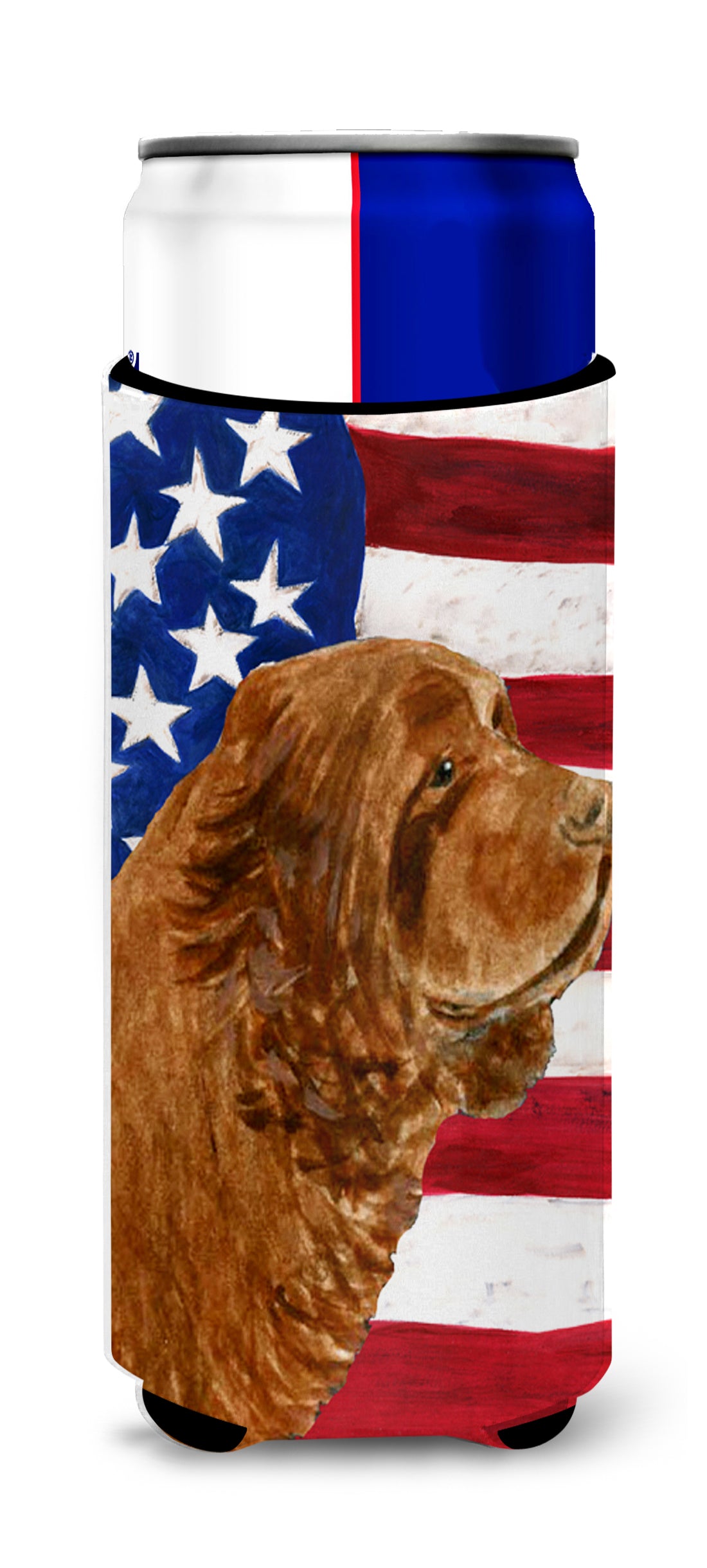 USA American Flag with Sussex Spaniel Ultra Beverage Insulators for slim cans SS4037MUK