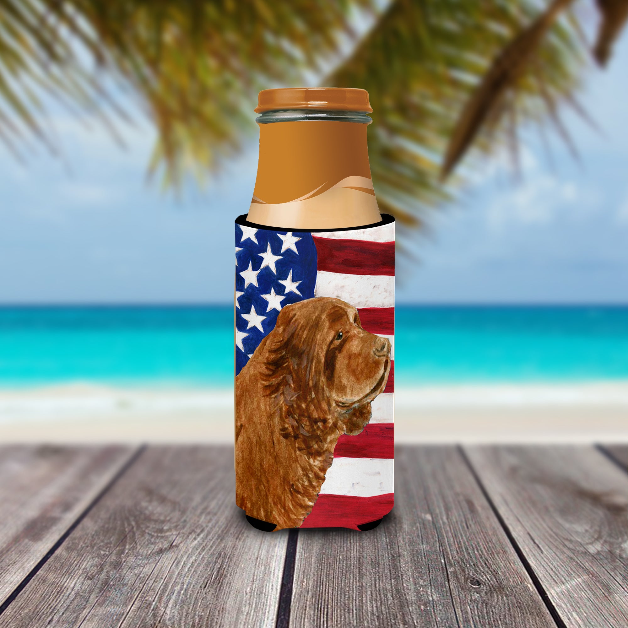 USA American Flag with Sussex Spaniel Ultra Beverage Insulators for slim cans SS4037MUK