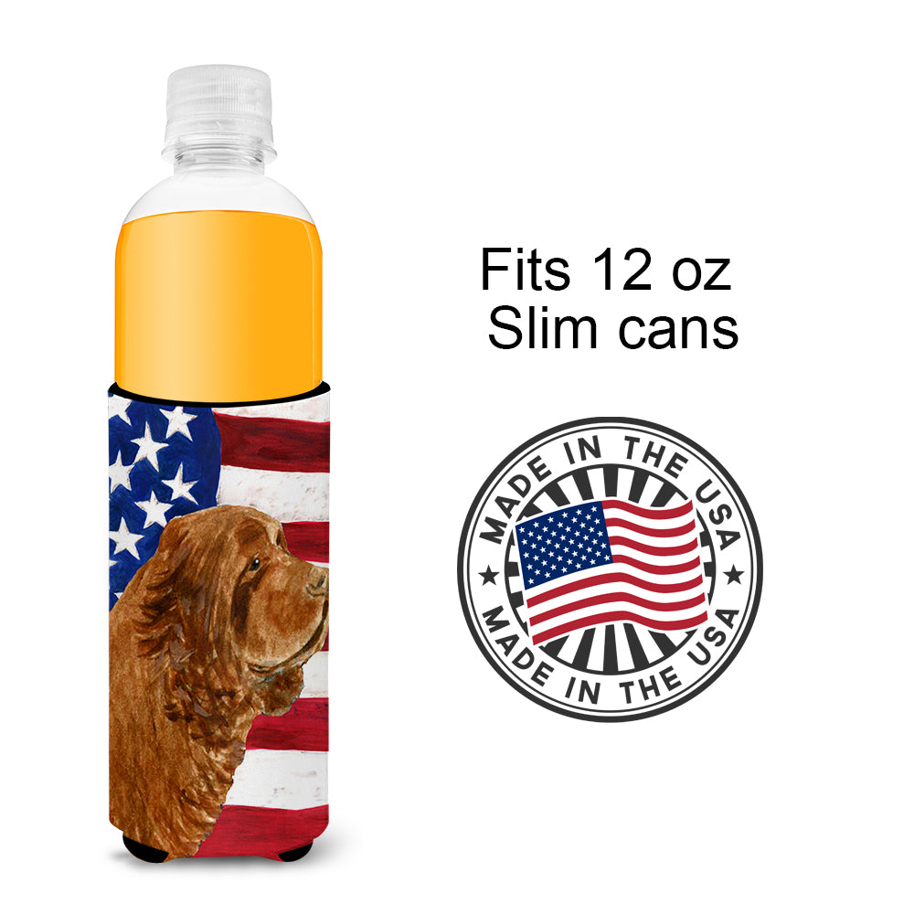USA American Flag with Sussex Spaniel Ultra Beverage Insulators for slim cans SS4037MUK.