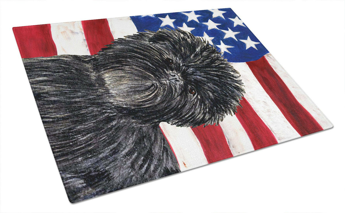 USA American Flag with Affenpinscher Glass Cutting Board Large by Caroline&#39;s Treasures