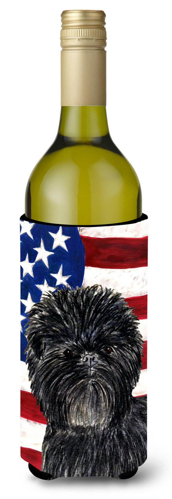 USA American Flag with Affenpinscher Wine Bottle Beverage Insulator Beverage Insulator Hugger by Caroline&#39;s Treasures