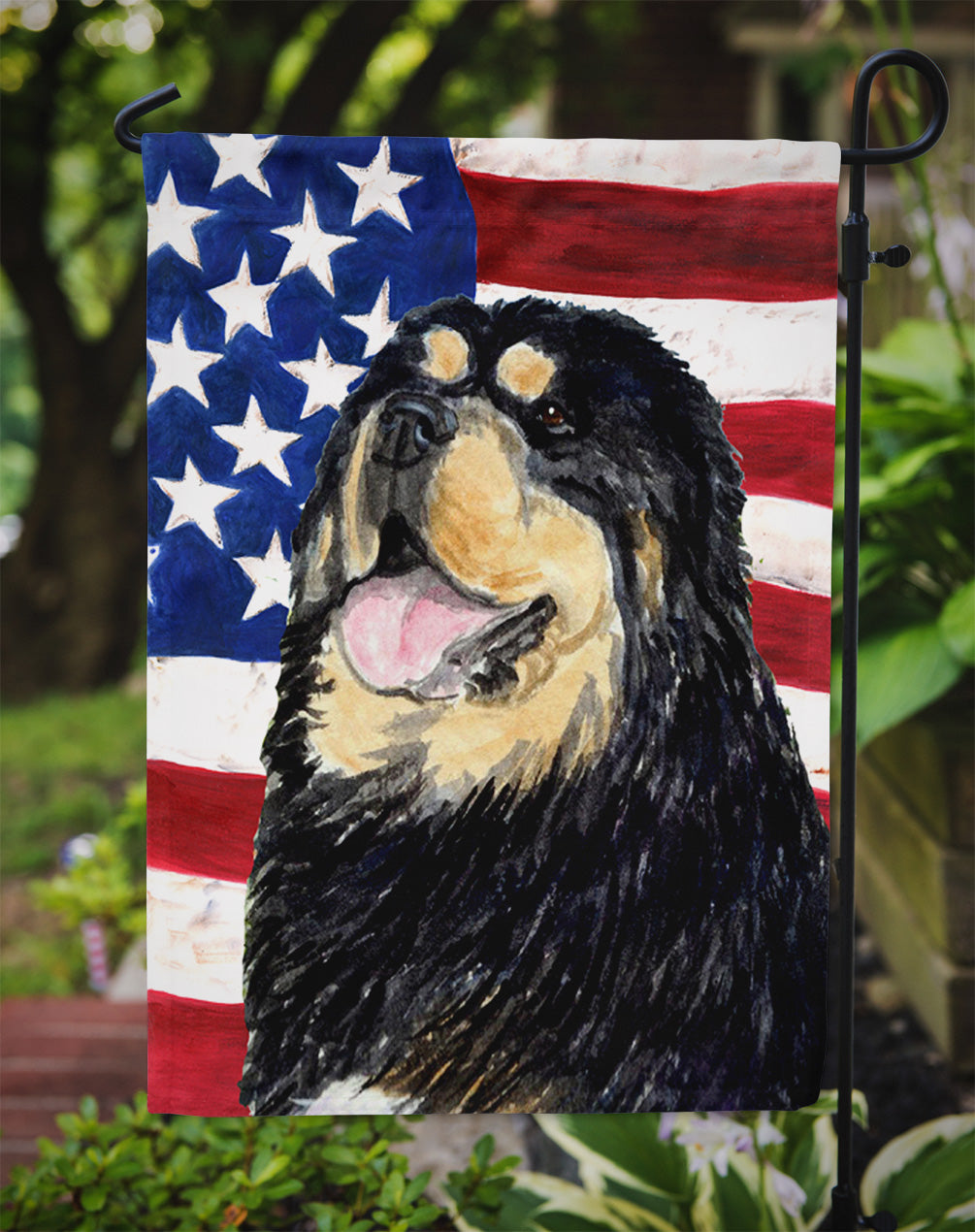 Drapeau américain des États-Unis avec drapeau du dogue tibétain Taille du jardin