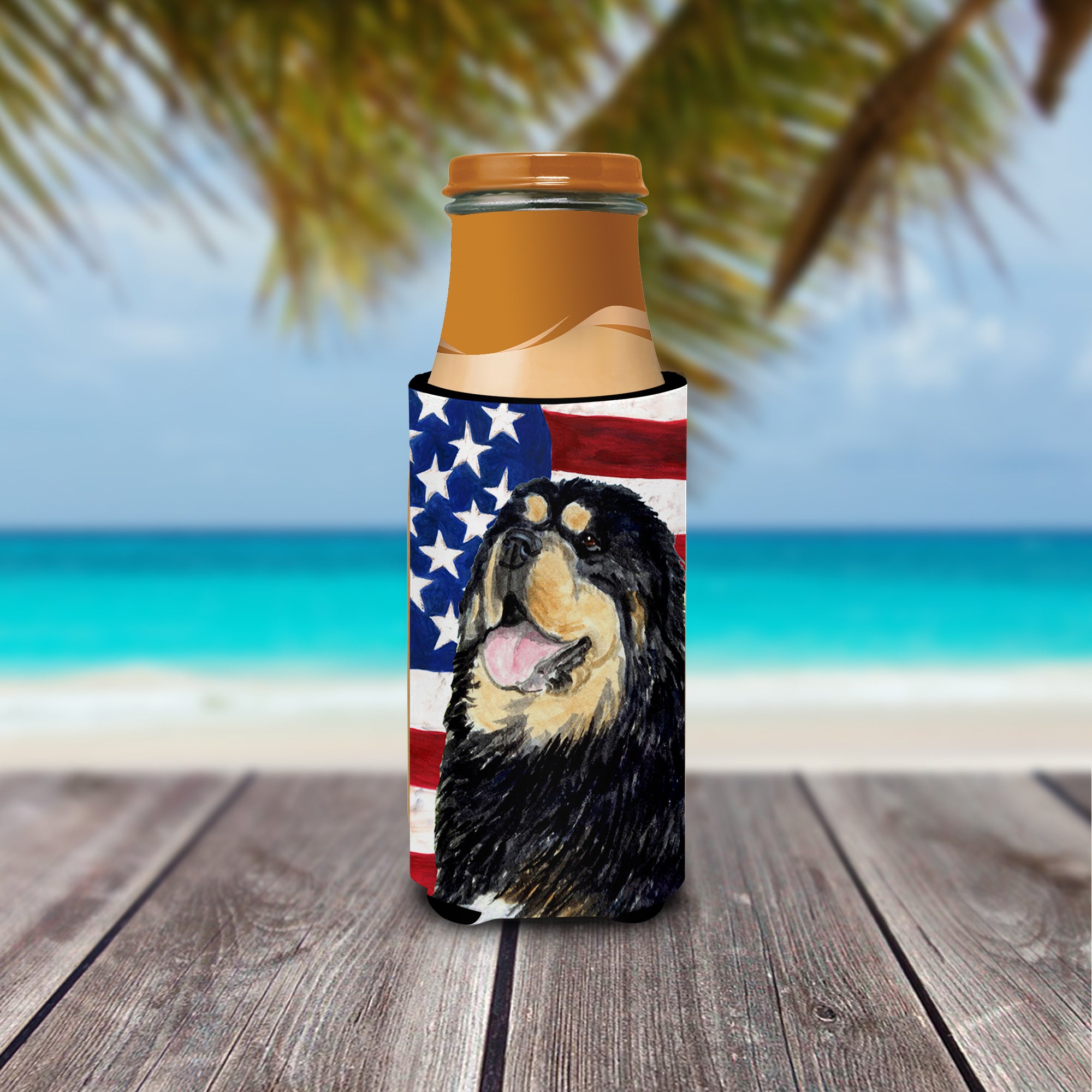 USA American Flag with Tibetan Mastiff Ultra Beverage Insulators for slim cans SS4039MUK
