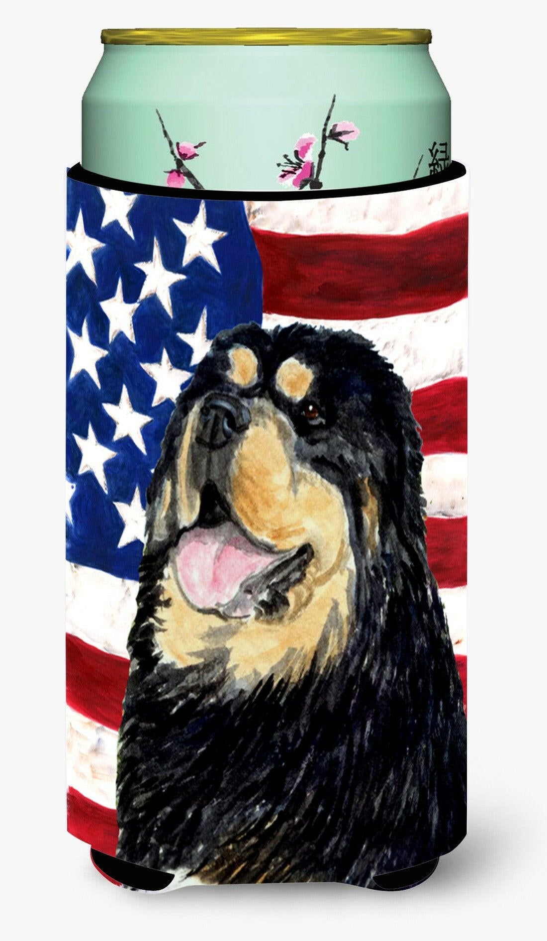 USA American Flag with Tibetan Mastiff  Tall Boy Beverage Insulator Beverage Insulator Hugger by Caroline&#39;s Treasures
