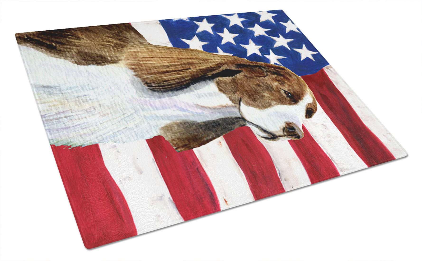 USA American Flag with Springer Spaniel Glass Cutting Board Large by Caroline's Treasures