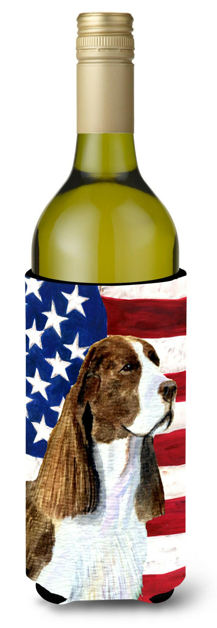 USA American Flag with Springer Spaniel Wine Bottle Beverage Insulator Beverage Insulator Hugger SS4040LITERK by Caroline&#39;s Treasures