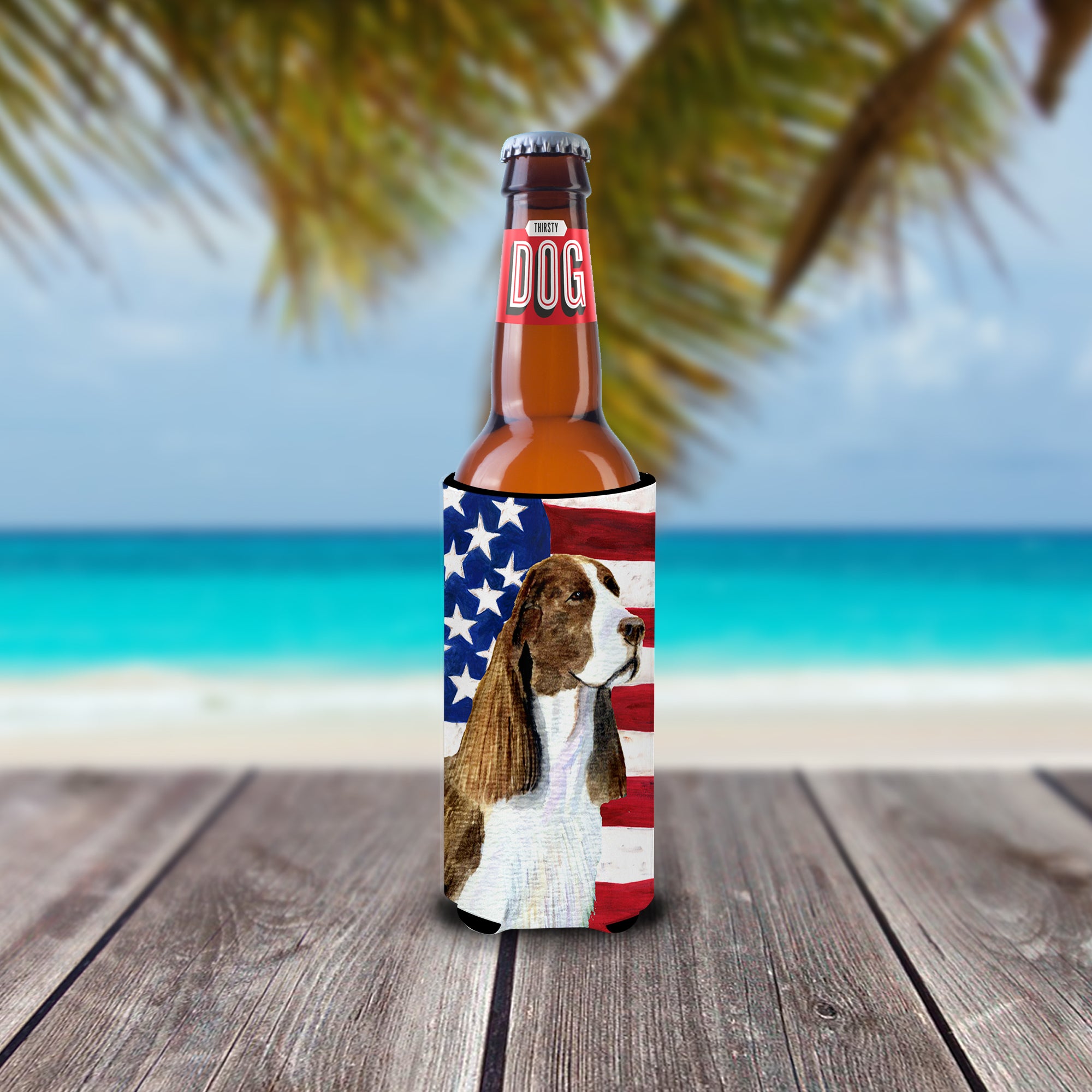 USA American Flag with Springer Spaniel Ultra Beverage Insulators for slim cans SS4040MUK