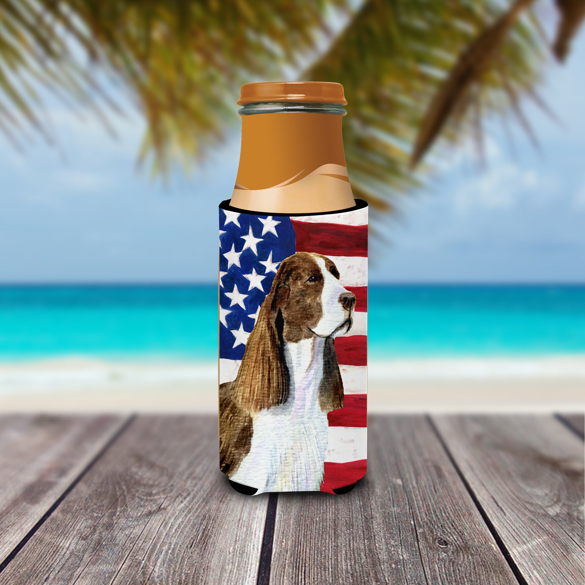 USA American Flag with Springer Spaniel Ultra Beverage Insulators for slim cans SS4040MUK.
