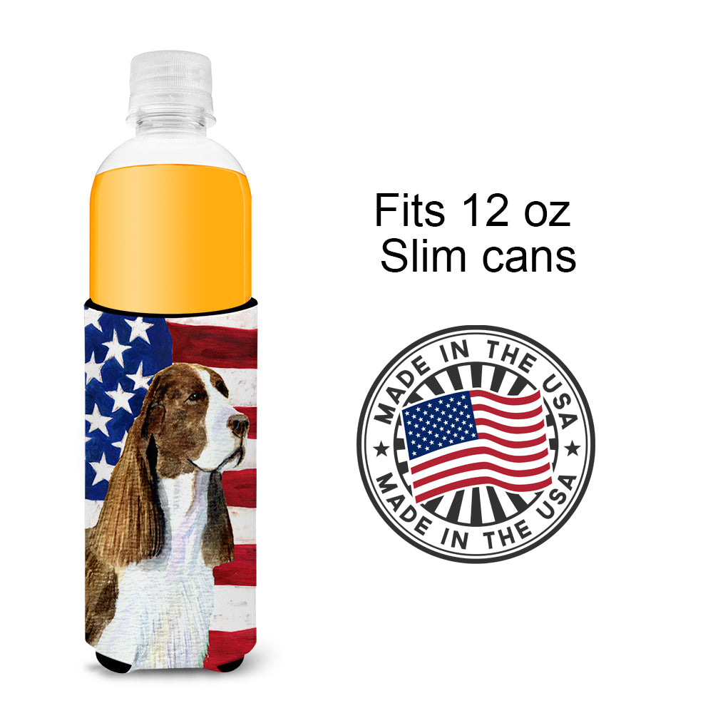 USA American Flag with Springer Spaniel Ultra Beverage Insulators for slim cans SS4040MUK