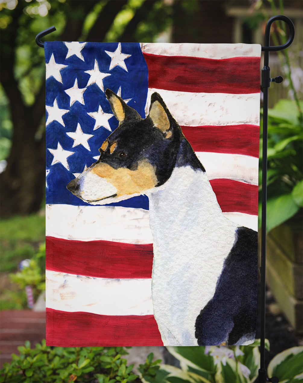 Drapeau américain des États-Unis avec drapeau Basenji Taille du jardin