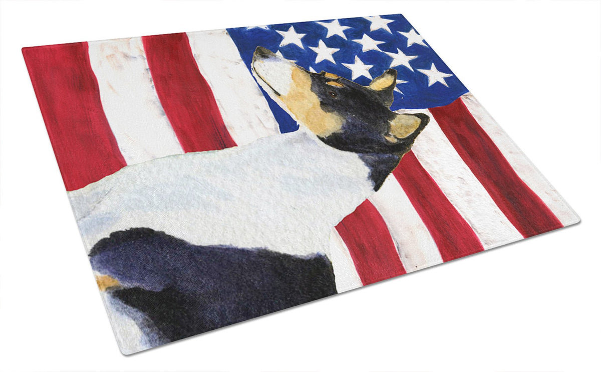 USA American Flag with Basenji Glass Cutting Board Large by Caroline&#39;s Treasures