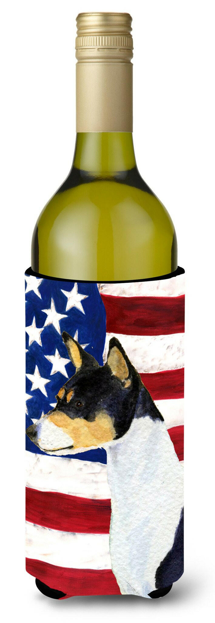 USA American Flag with Basenji Wine Bottle Beverage Insulator Beverage Insulator Hugger SS4041LITERK by Caroline&#39;s Treasures