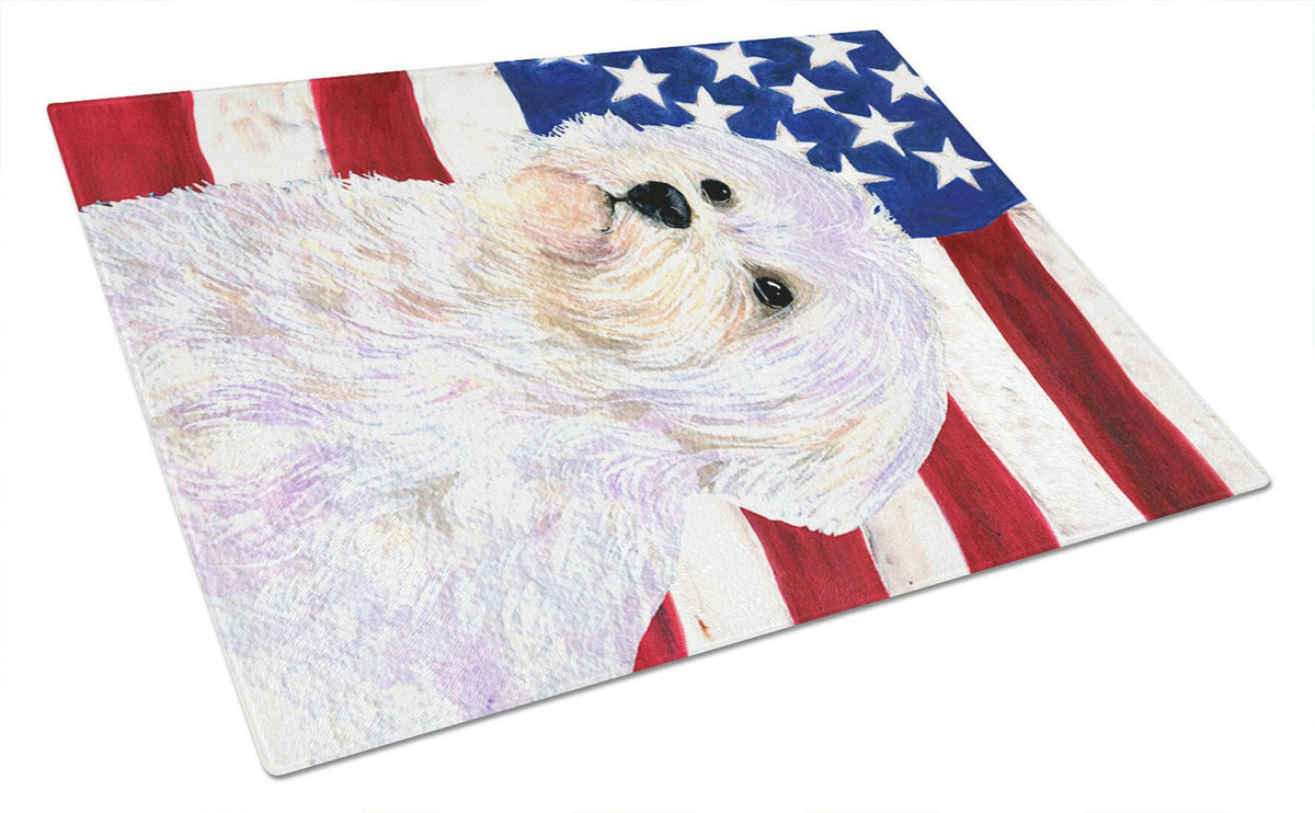 USA American Flag with Maltese Glass Cutting Board Large by Caroline&#39;s Treasures