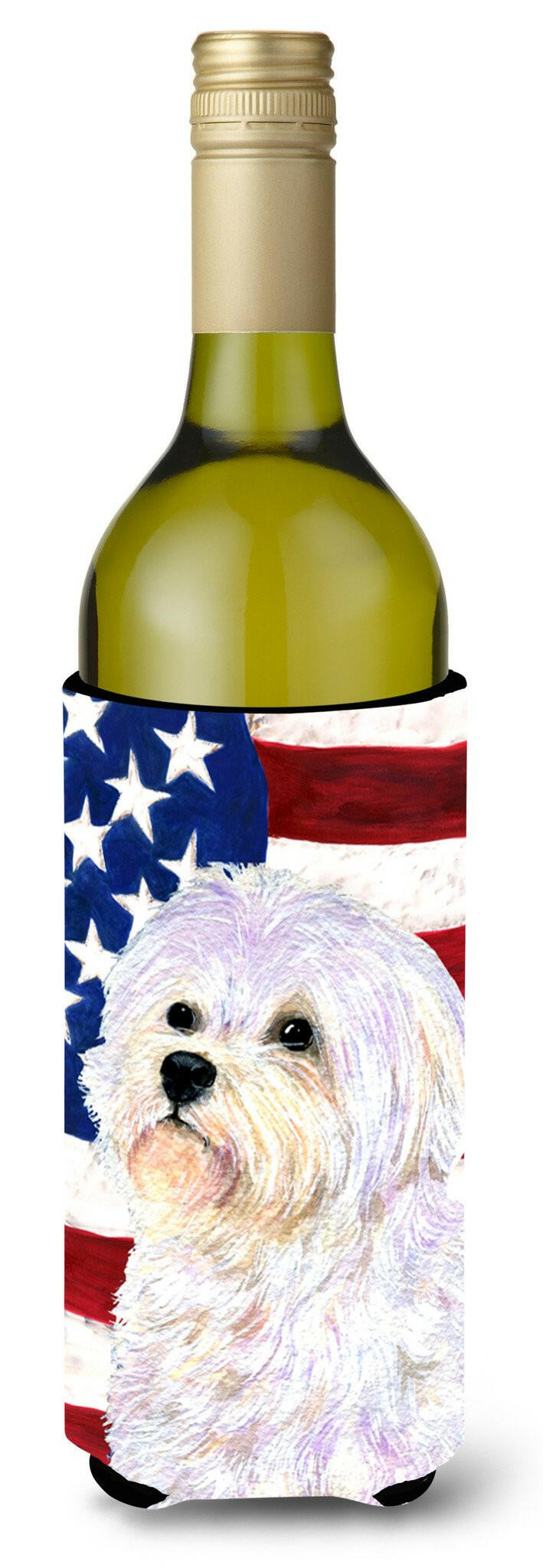 USA American Flag with Maltese Wine Bottle Beverage Insulator Beverage Insulator Hugger by Caroline&#39;s Treasures