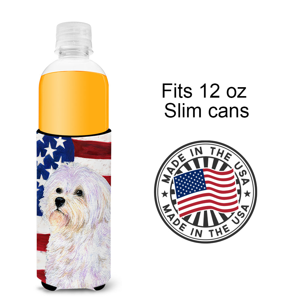 USA American Flag with Maltese Ultra Beverage Insulators for slim cans SS4043MUK