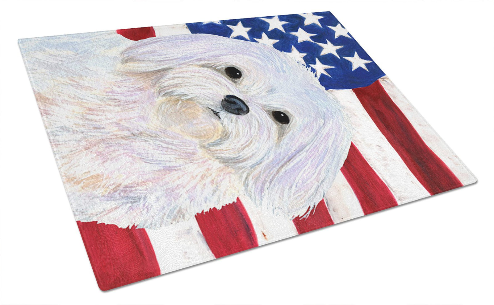 USA American Flag with Maltese Glass Cutting Board Large by Caroline's Treasures