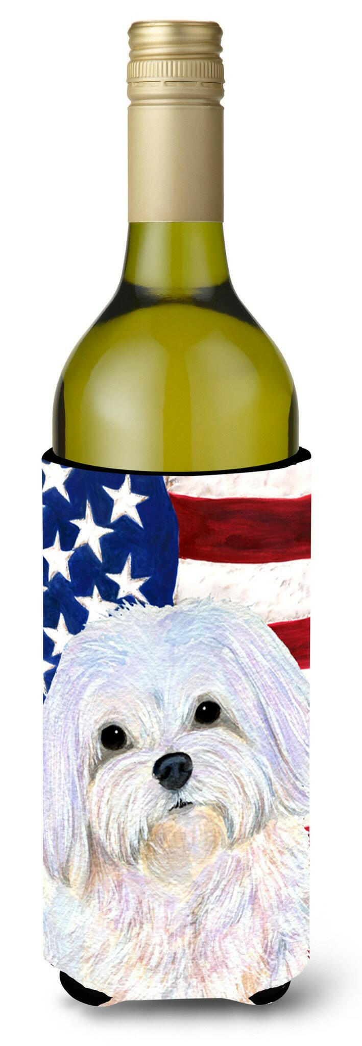 USA American Flag with Maltese Wine Bottle Beverage Insulator Beverage Insulator Hugger SS4044LITERK by Caroline&#39;s Treasures