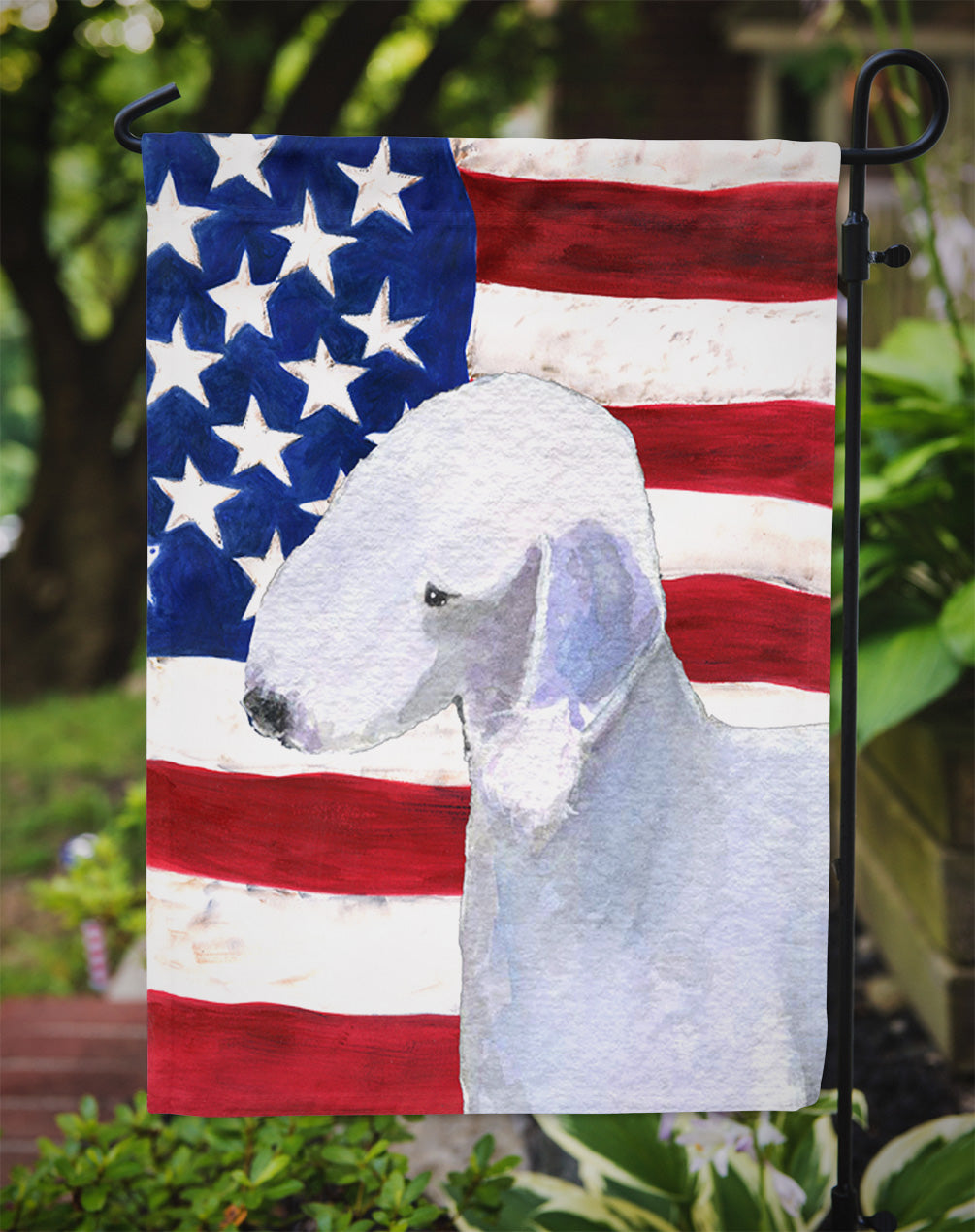 USA American Flag with Bedlington Terrier Flag Garden Size