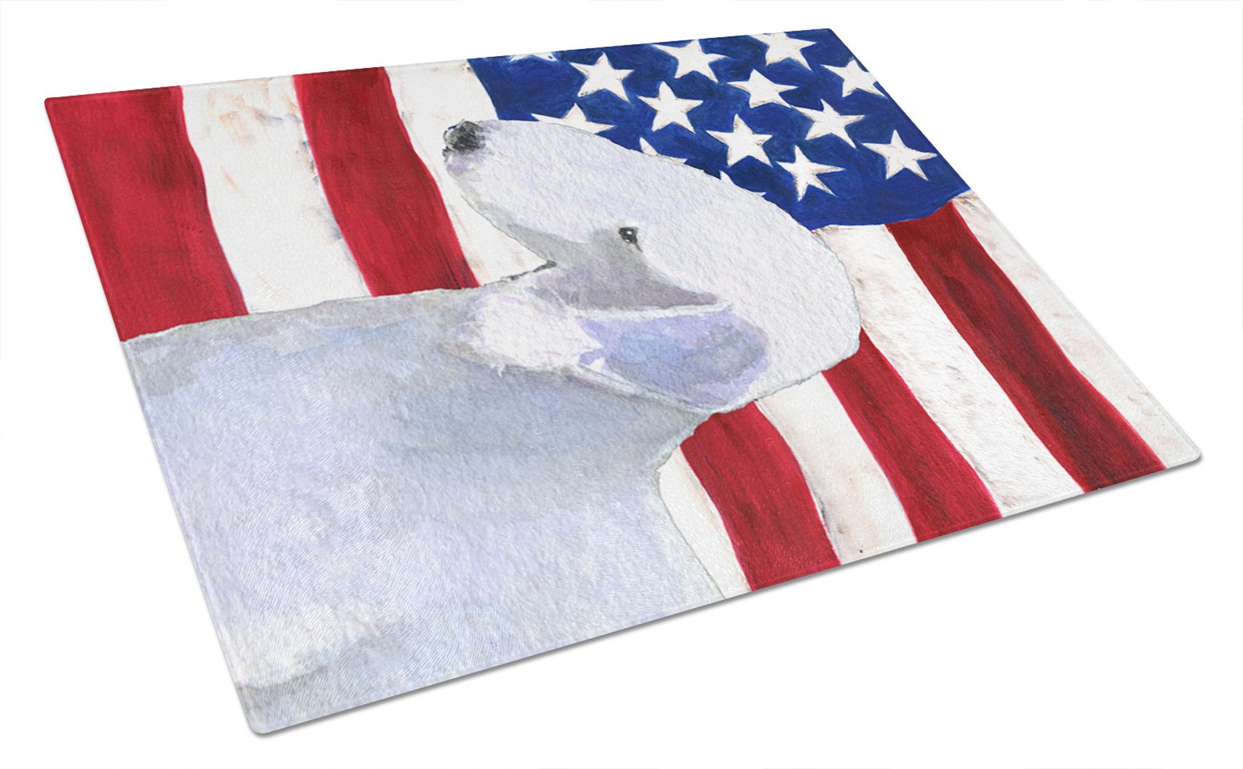 USA American Flag with Bedlington Terrier Glass Cutting Board Large by Caroline's Treasures