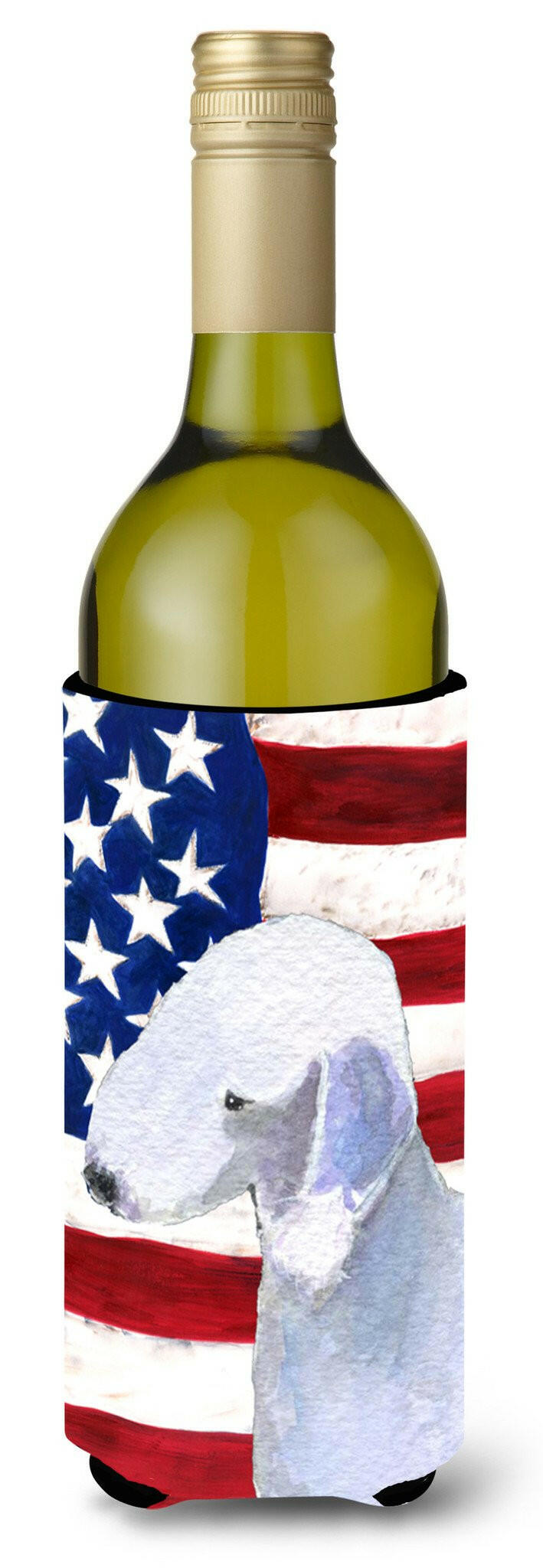 USA American Flag with Bedlington Terrier Wine Bottle Beverage Insulator Beverage Insulator Hugger by Caroline's Treasures