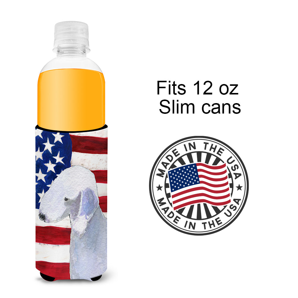 USA American Flag with Bedlington Terrier Ultra Beverage Insulators for slim cans SS4045MUK.