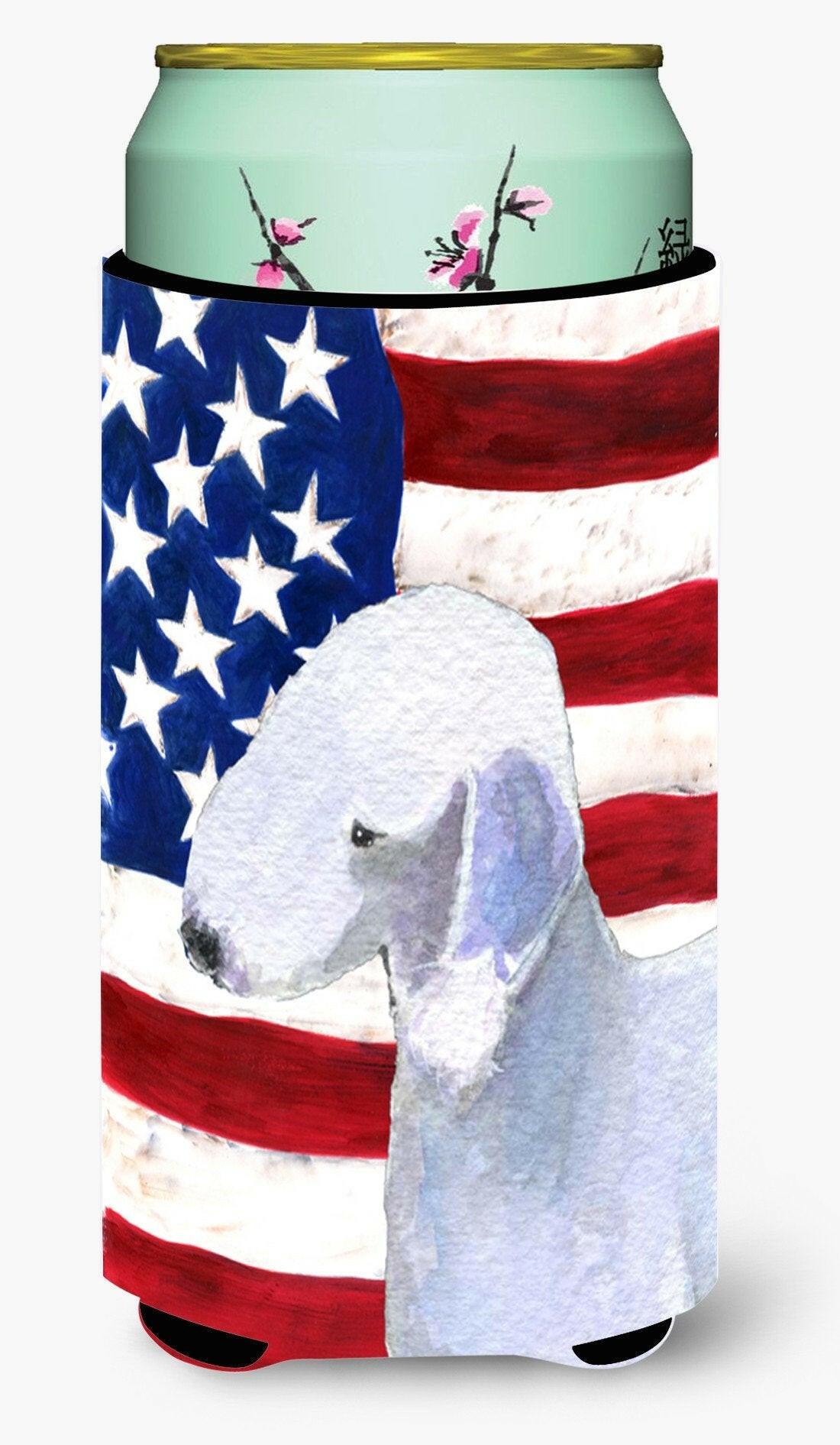 USA American Flag with Bedlington Terrier  Tall Boy Beverage Insulator Beverage Insulator Hugger by Caroline&#39;s Treasures
