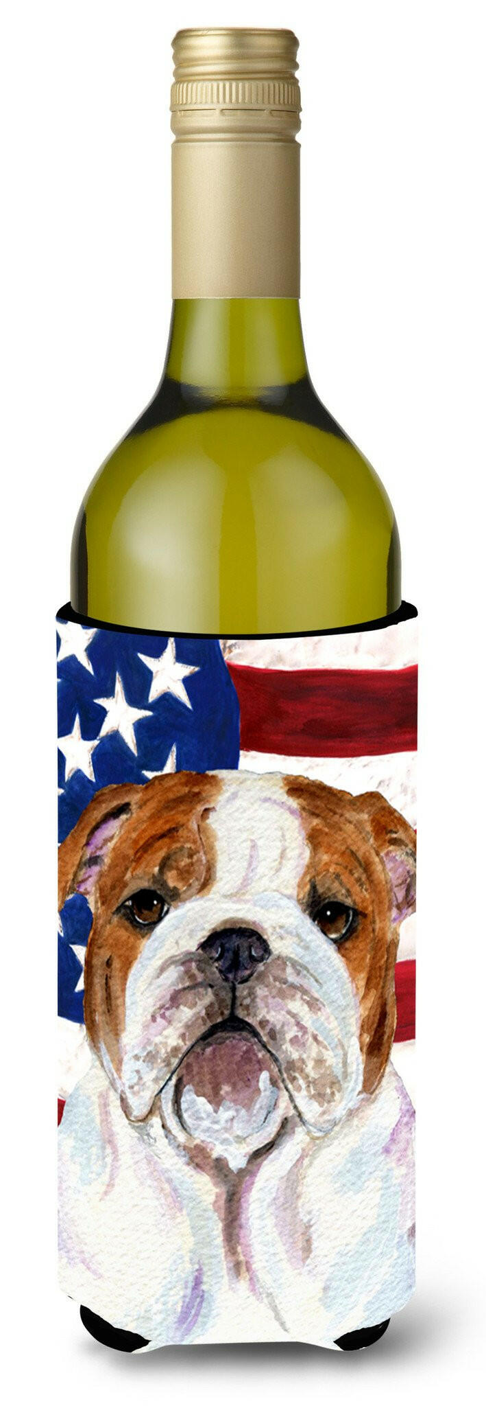 USA American Flag with Bulldog English Wine Bottle Beverage Insulator Beverage Insulator Hugger SS4046LITERK by Caroline&#39;s Treasures
