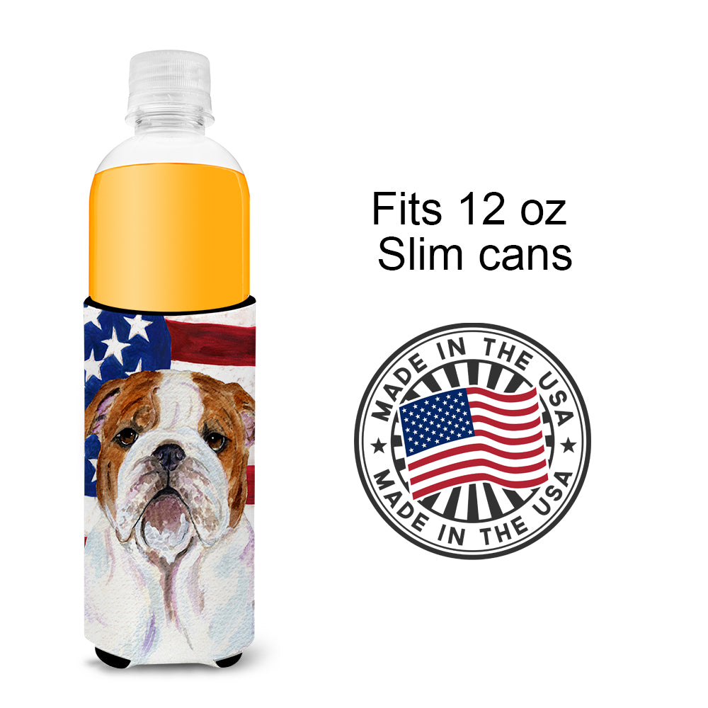 USA American Flag with Bulldog English Ultra Beverage Insulators for slim cans SS4046MUK.