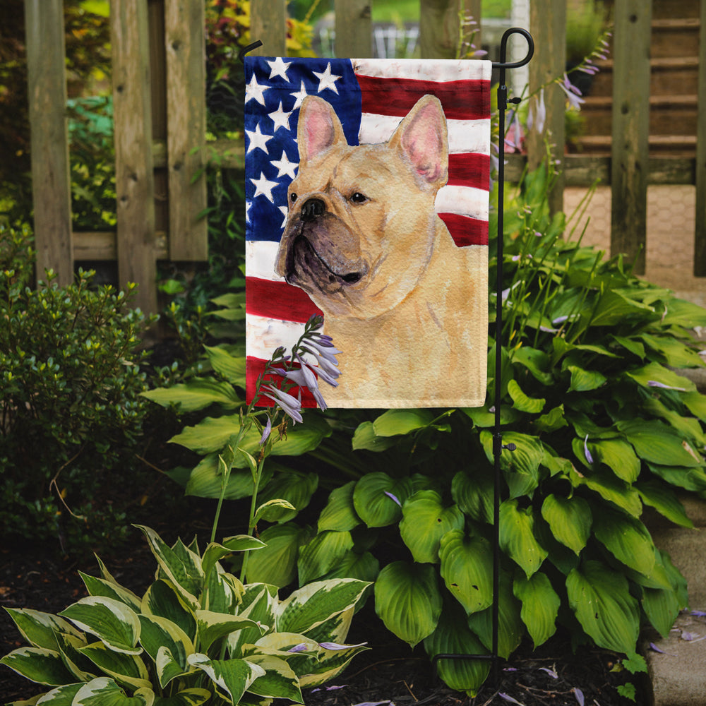 Caroline's Treasures USA American Flag with French Bulldog Garden Flag – Decorative Outdoor Yard Flag
