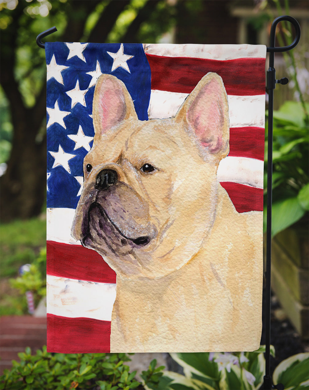 USA American Flag with French Bulldog Flag Garden Size