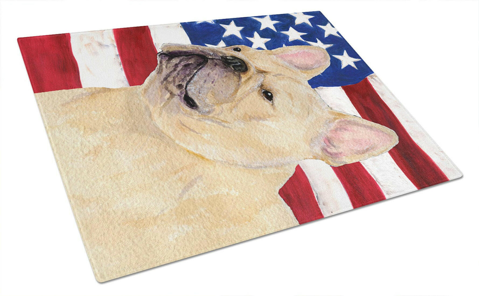 USA American Flag with French Bulldog Glass Cutting Board Large by Caroline's Treasures