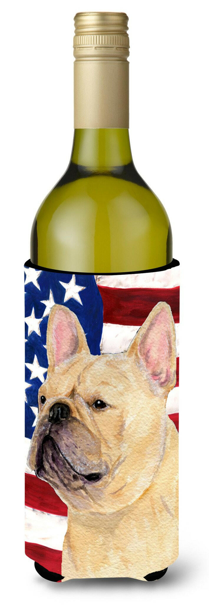USA American Flag with French Bulldog Wine Bottle Beverage Insulator Beverage Insulator Hugger SS4047LITERK by Caroline's Treasures