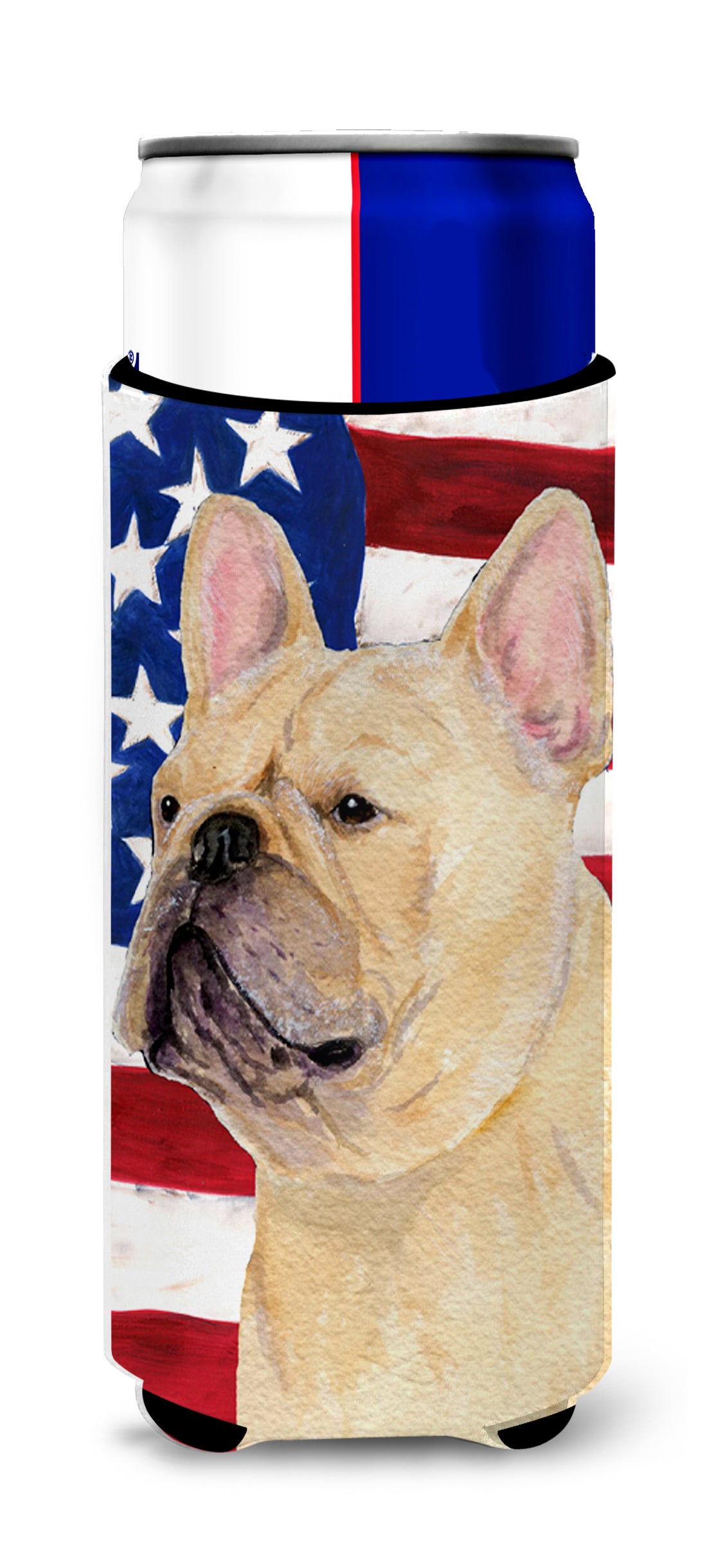 USA American Flag with French Bulldog Ultra Beverage Insulators for slim cans SS4047MUK.