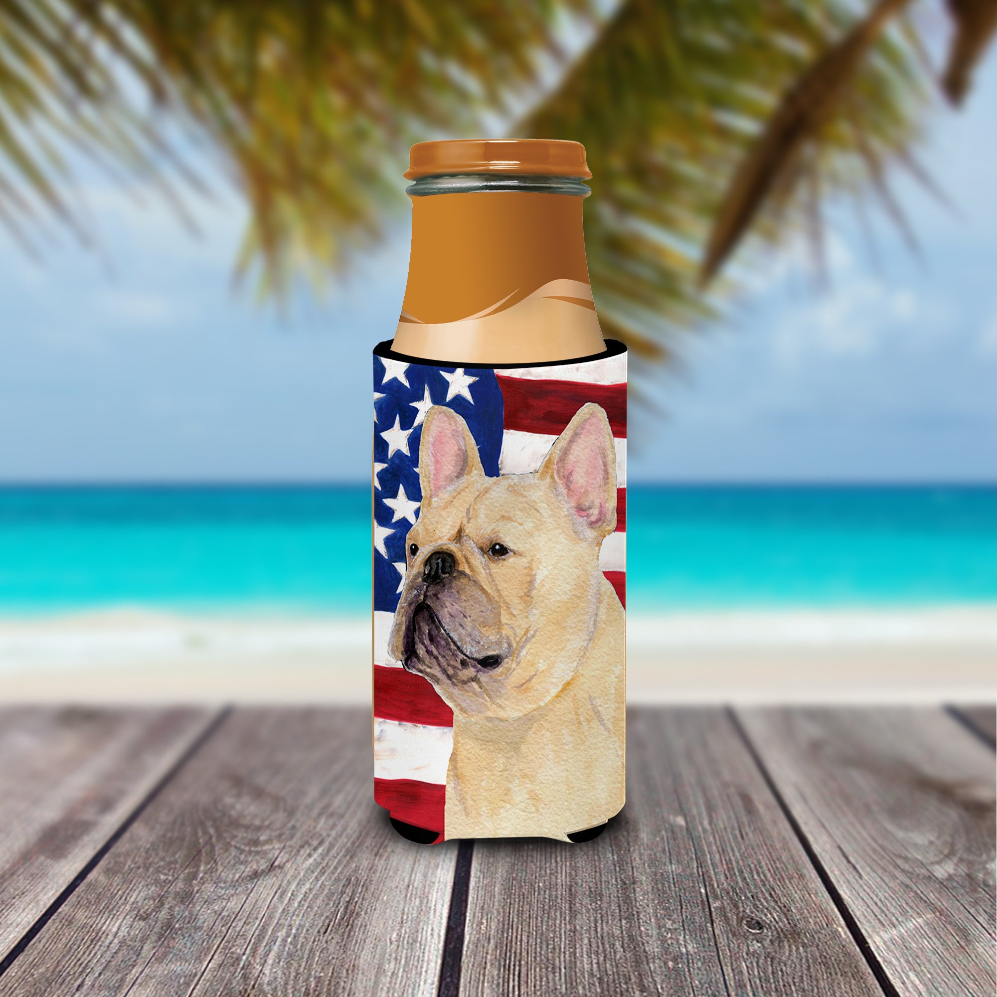 USA American Flag with French Bulldog Ultra Beverage Insulators for slim cans SS4047MUK