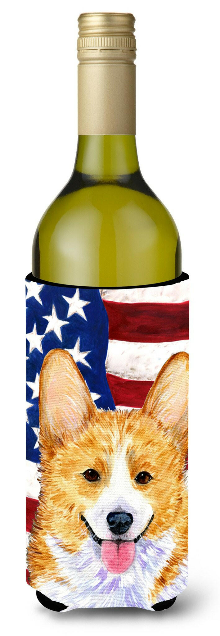 USA American Flag with Corgi Wine Bottle Beverage Insulator Beverage Insulator Hugger SS4048LITERK by Caroline&#39;s Treasures