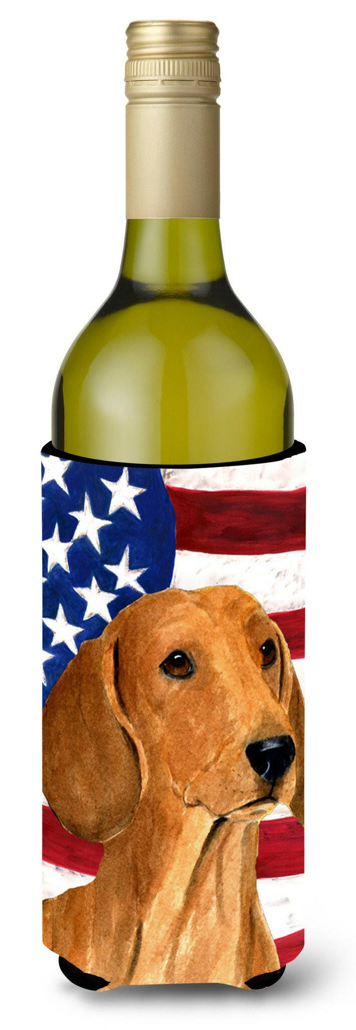 USA American Flag with Dachshund Wine Bottle Beverage Insulator Beverage Insulator Hugger SS4049LITERK by Caroline&#39;s Treasures