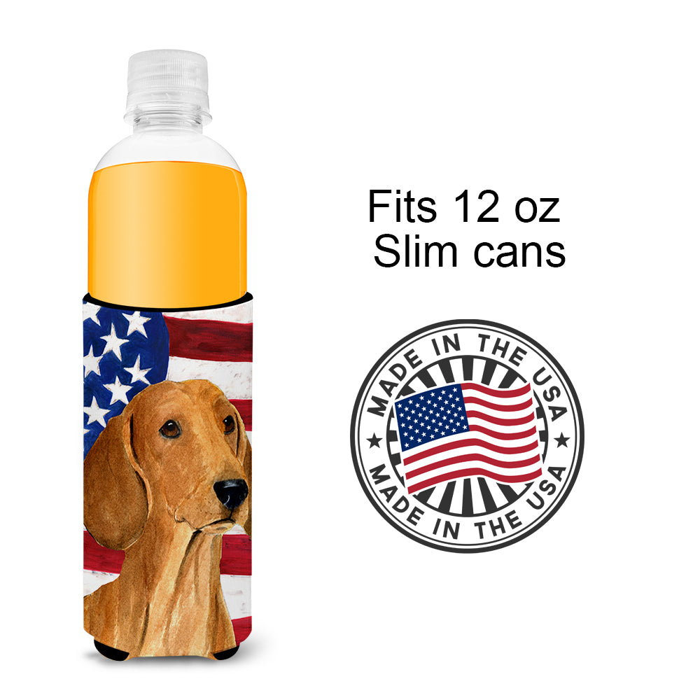 USA American Flag with Dachshund Ultra Beverage Insulators for slim cans SS4049MUK