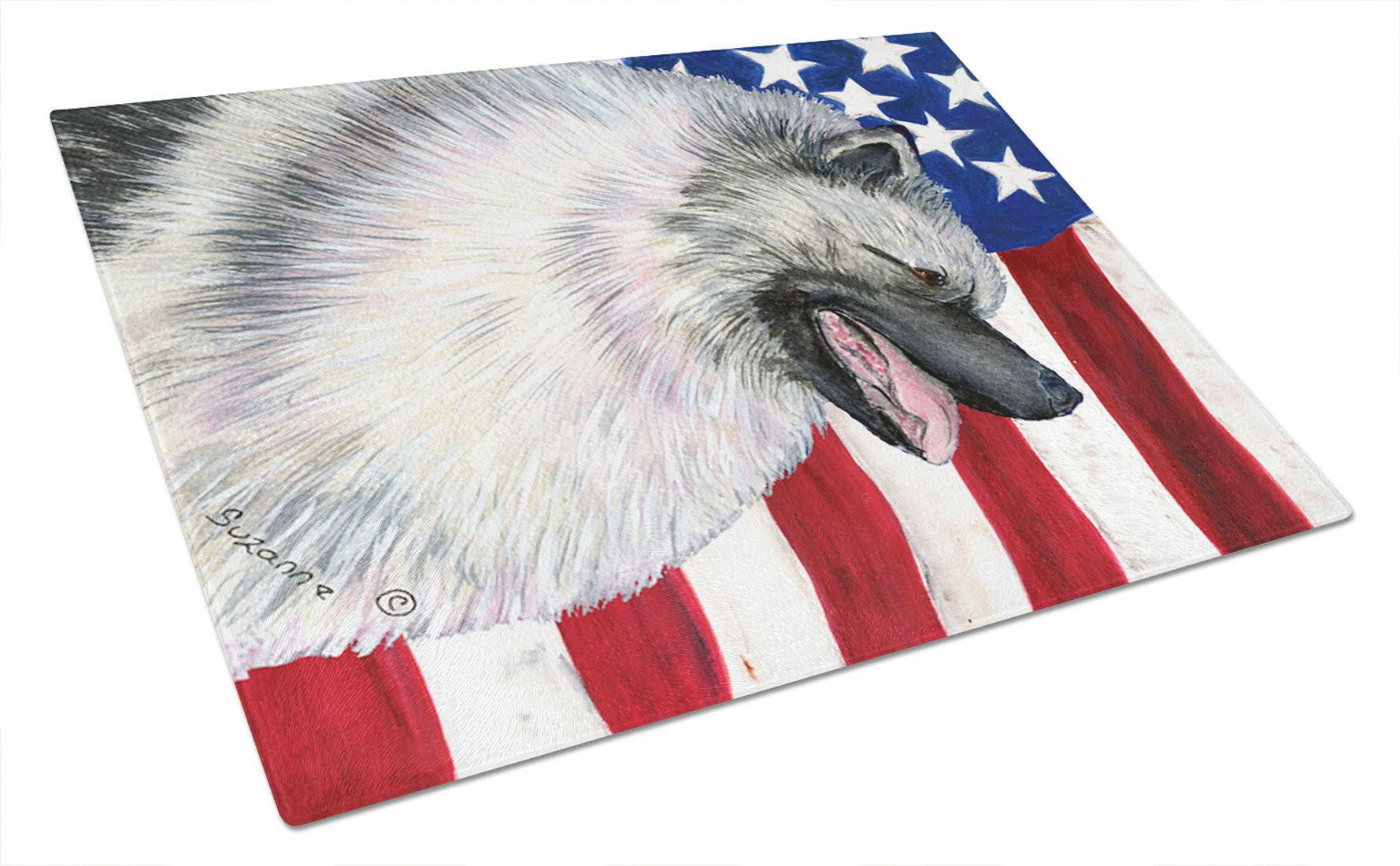 USA American Flag with Keeshond Glass Cutting Board Large by Caroline's Treasures