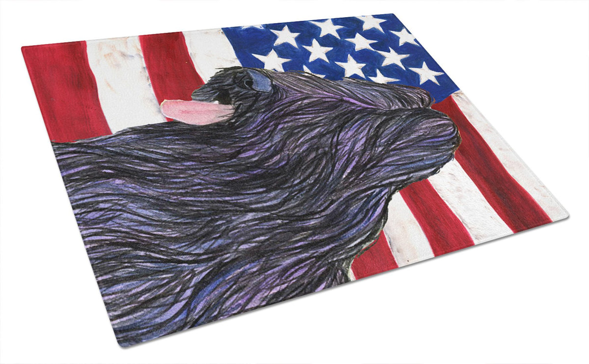 USA American Flag with Briard Glass Cutting Board Large by Caroline&#39;s Treasures