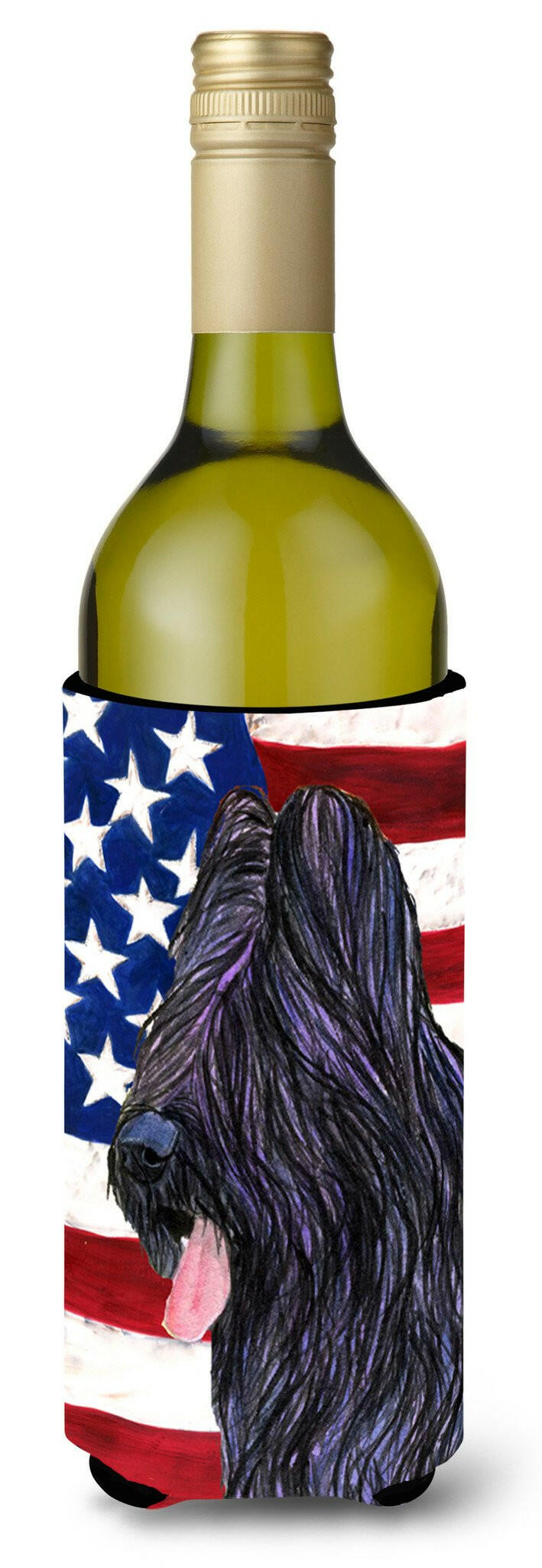 USA American Flag with Briard Wine Bottle Beverage Insulator Beverage Insulator Hugger by Caroline's Treasures
