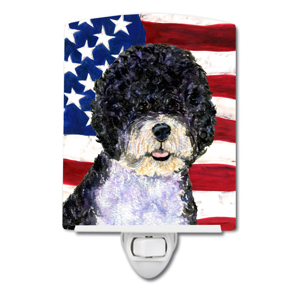 USA American Flag with Portuguese Water Dog Ceramic Night Light SS4053CNL - the-store.com