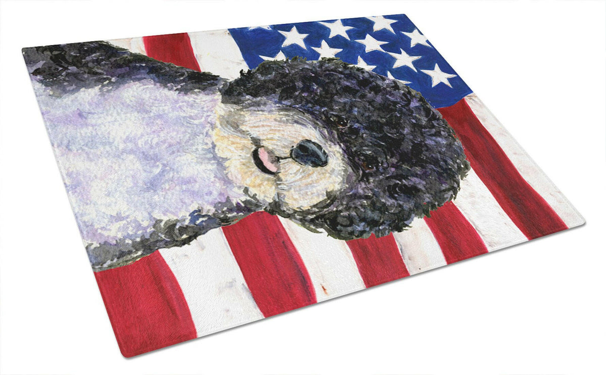 USA American Flag with Portuguese Water Dog Glass Cutting Board Large by Caroline&#39;s Treasures