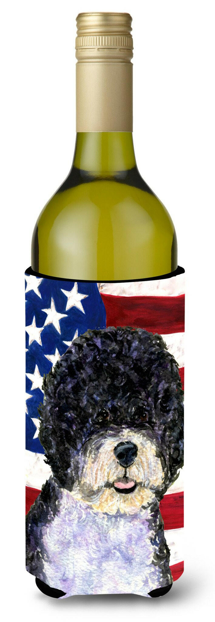 USA American Flag with Portuguese Water Dog Wine Bottle Beverage Insulator Beverage Insulator Hugger by Caroline&#39;s Treasures