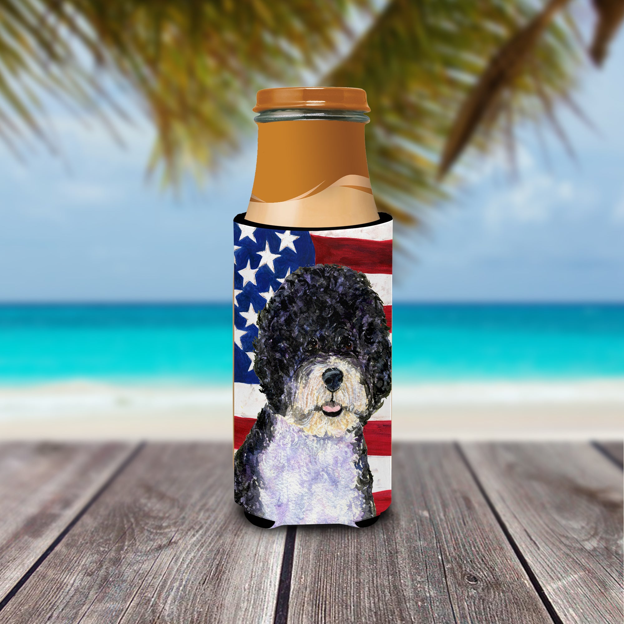 USA American Flag with Portuguese Water Dog Ultra Beverage Insulators for slim cans SS4053MUK.