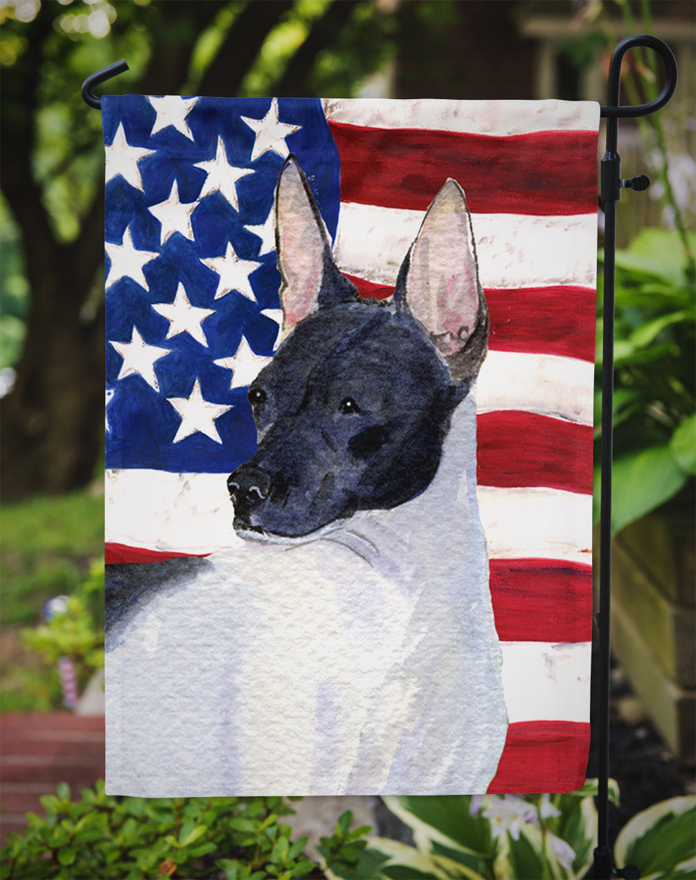 USA Drapeau américain avec Rat Terrier Flag Garden Size