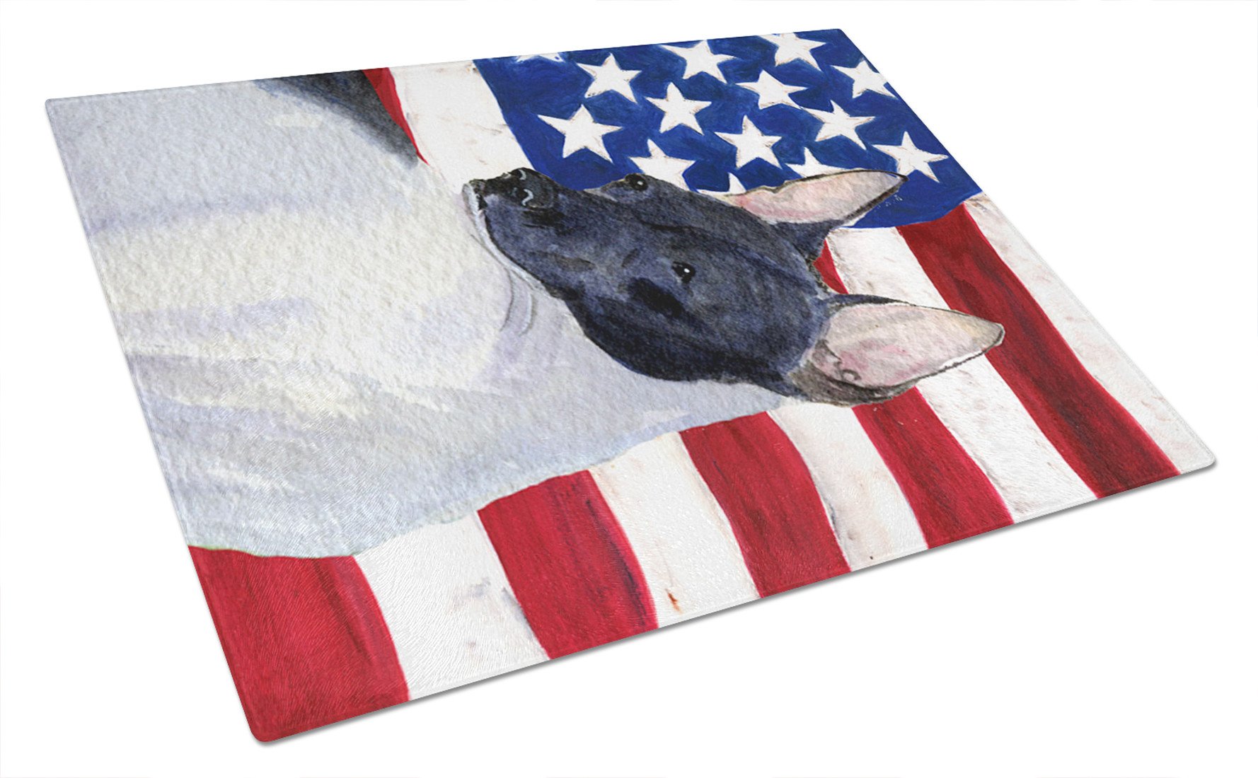 USA American Flag with Rat Terrier Glass Cutting Board Large by Caroline's Treasures