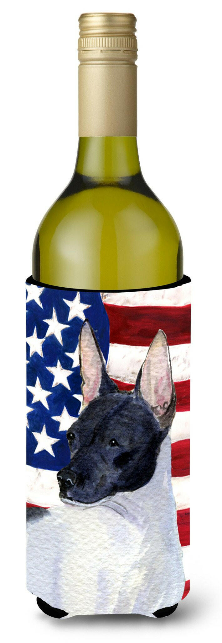 USA American Flag with Rat Terrier Wine Bottle Beverage Insulator Beverage Insulator Hugger by Caroline&#39;s Treasures